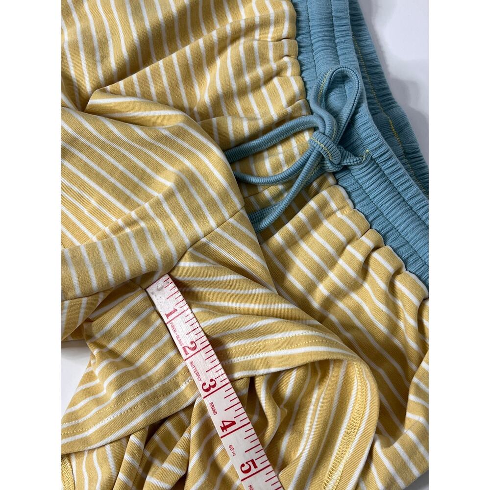 Anniewear Yellow White Stripe Lounge Small Blue Trim Pocket Shorts Matching Set - Picture 11 of 13